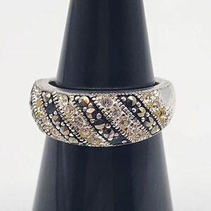 Marsala Silver Tone CZ & Marcasite Ring (7)